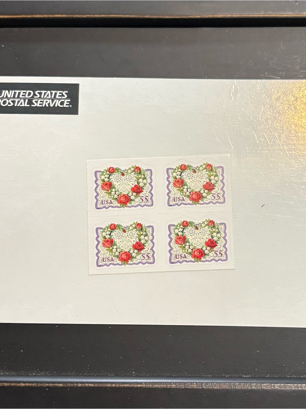 Floral Rose Heart Decorative Stamp Sheet - White and Red